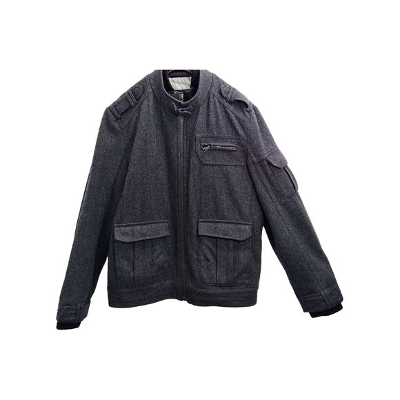 Inc International Concept Mens Gray Wool Blend Zip Up Chore Moto Bomber Jacket L - Picture 1 of 13
